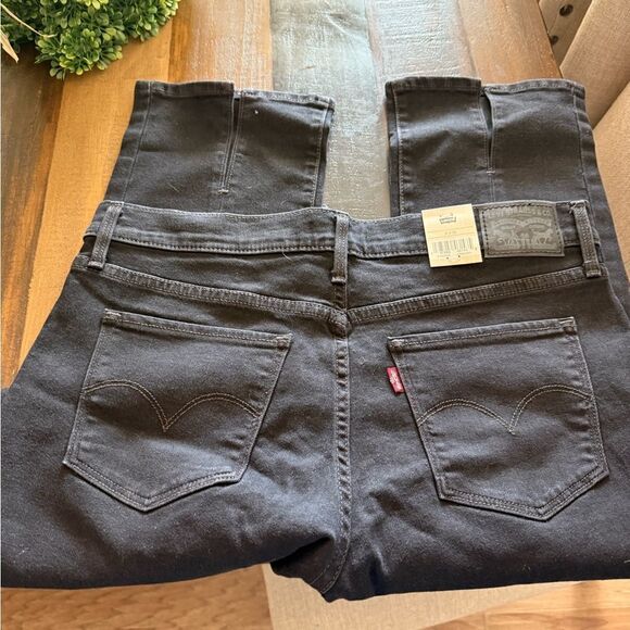 Levi’s 314 Shaping Straight Black Denim Jeans cut front ankle slit design - Picture 2 of 5